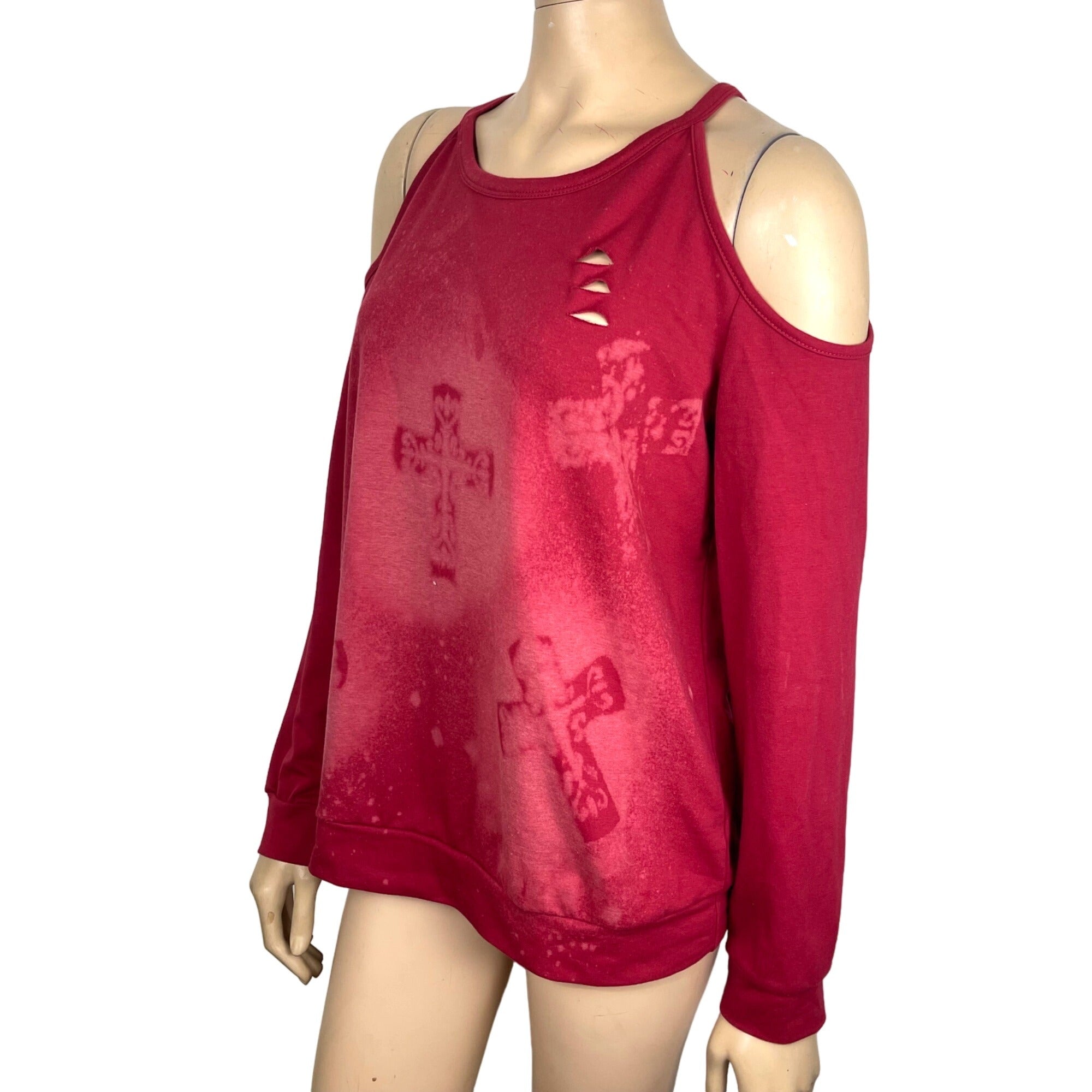 Refashioned Rugged Cross Bleached Sweatshirt Women's Large