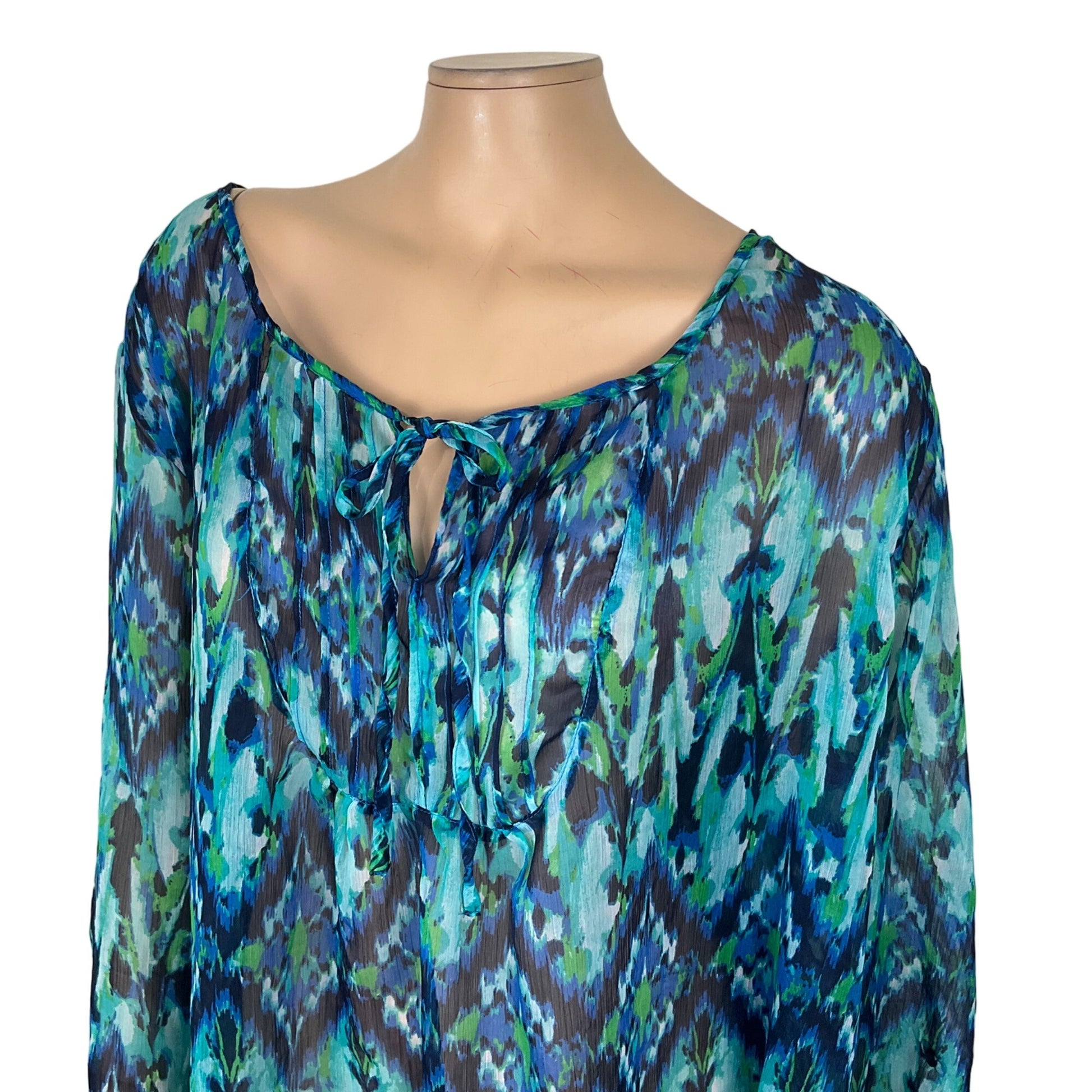 French Laundry Blue and Green Watercolor Top Women;s 2X – RefashionedHippie