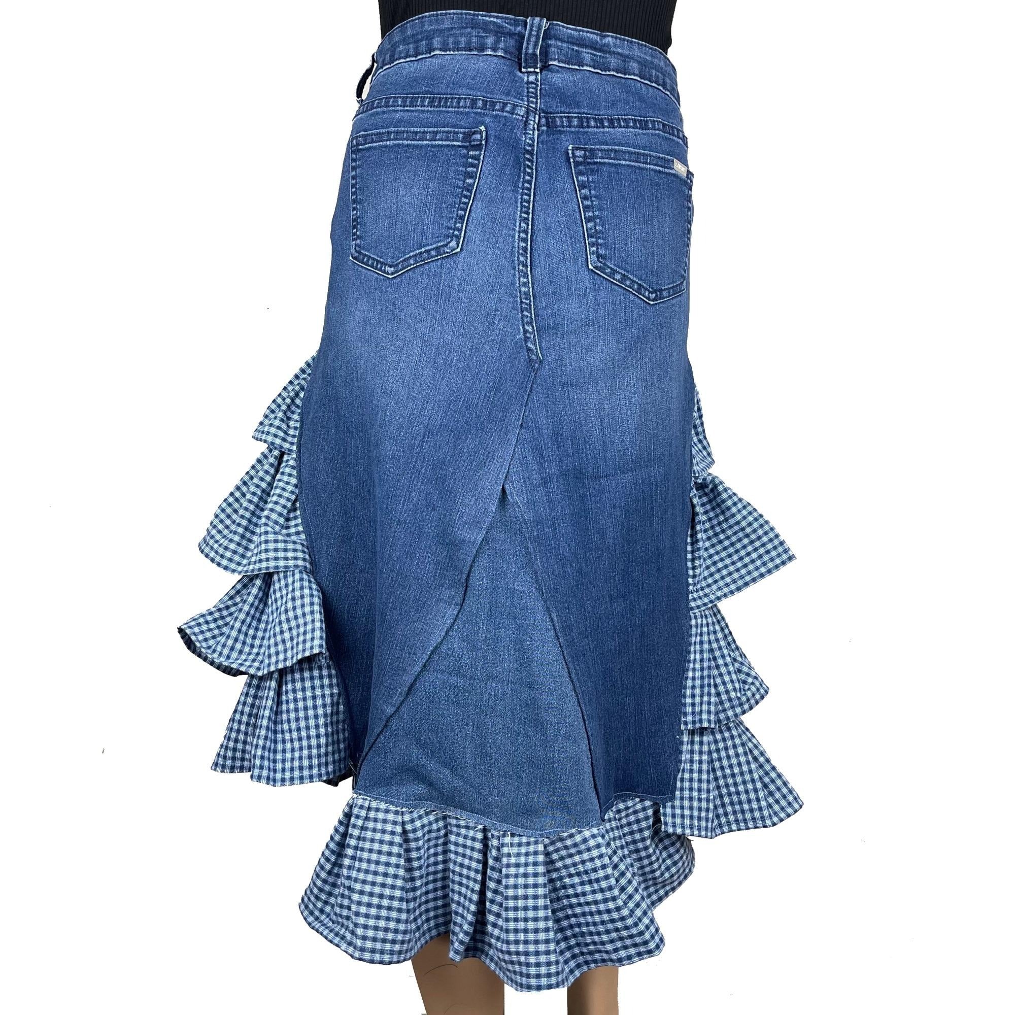 Refashioned Denim Ruffle Skirt Women's 10
