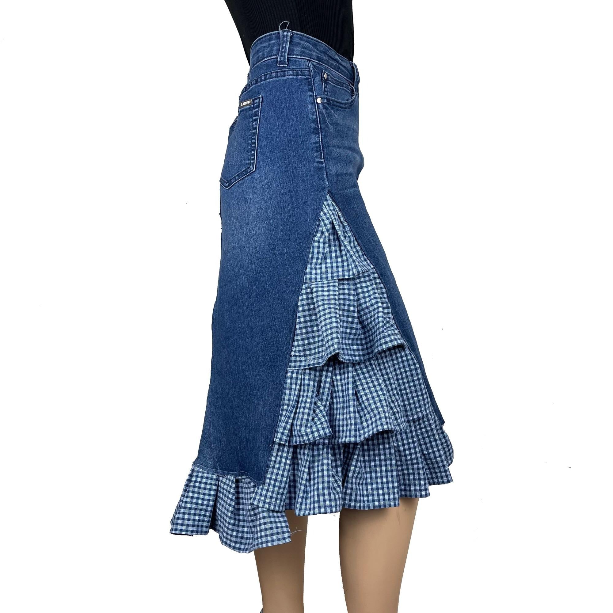 Refashioned Denim Ruffle Skirt Women's 10