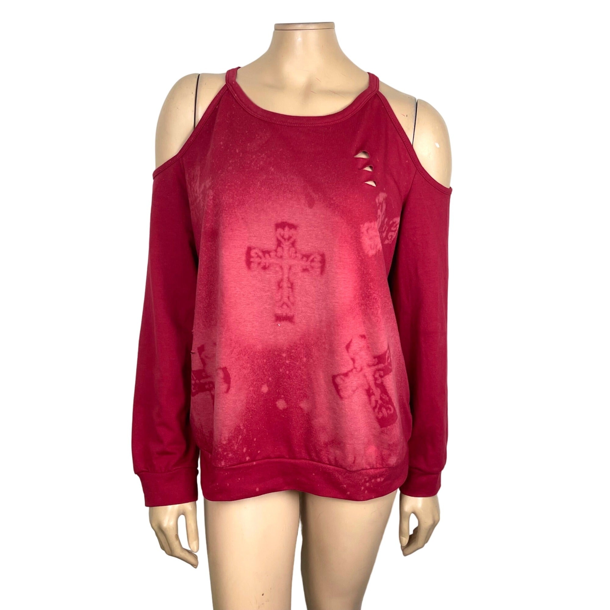 Refashioned Rugged Cross Bleached Sweatshirt Women's Large