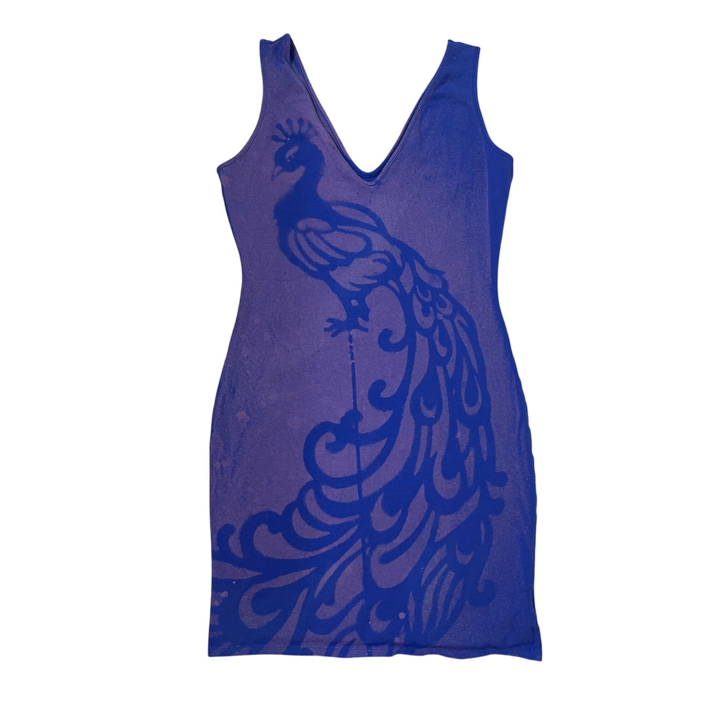 Bleach Painted Peacock Bodycon Dress Women's Large