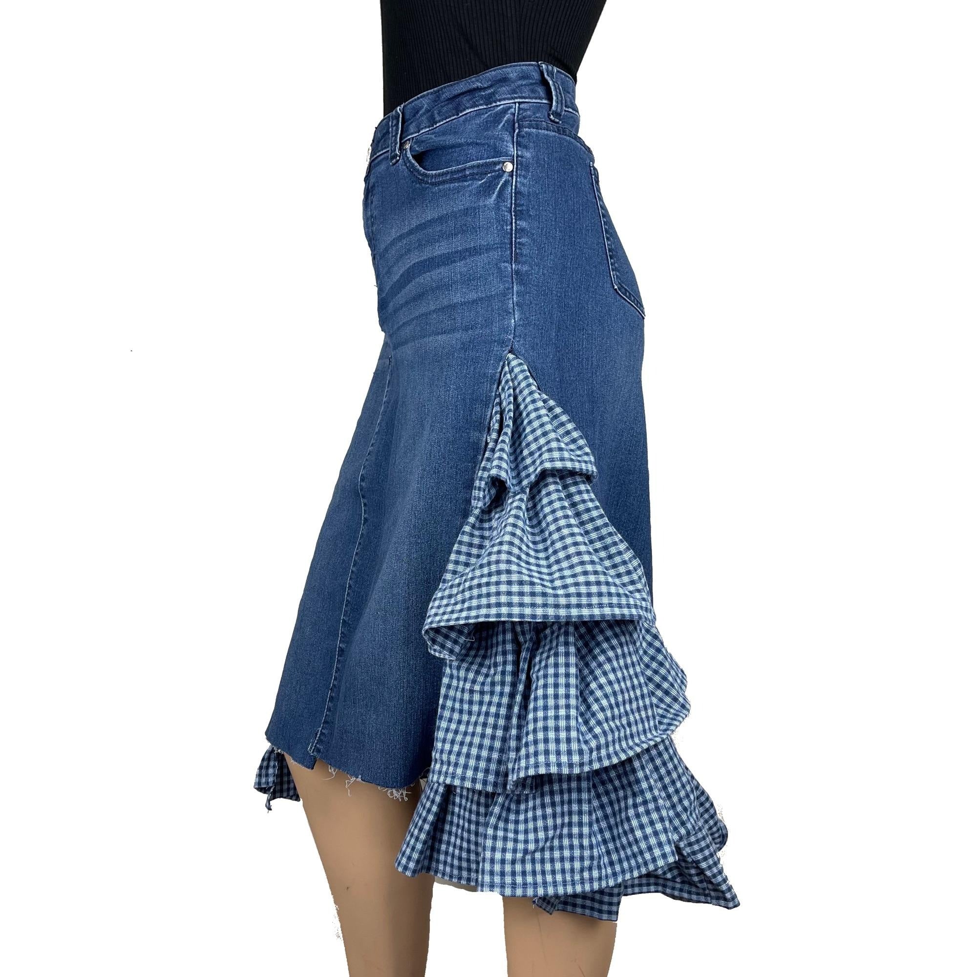 Refashioned Denim Ruffle Skirt Women's 10