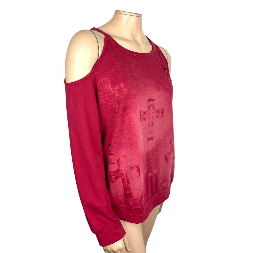 Refashioned Rugged Cross Bleached Sweatshirt Women's Large