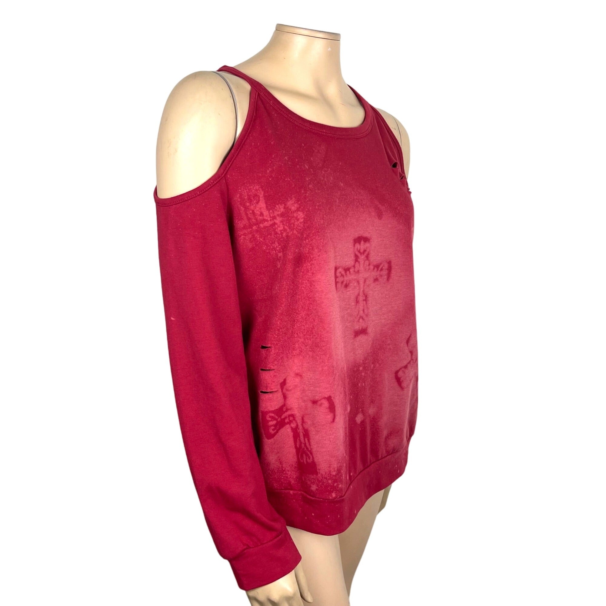 Refashioned Rugged Cross Bleached Sweatshirt Women's Large