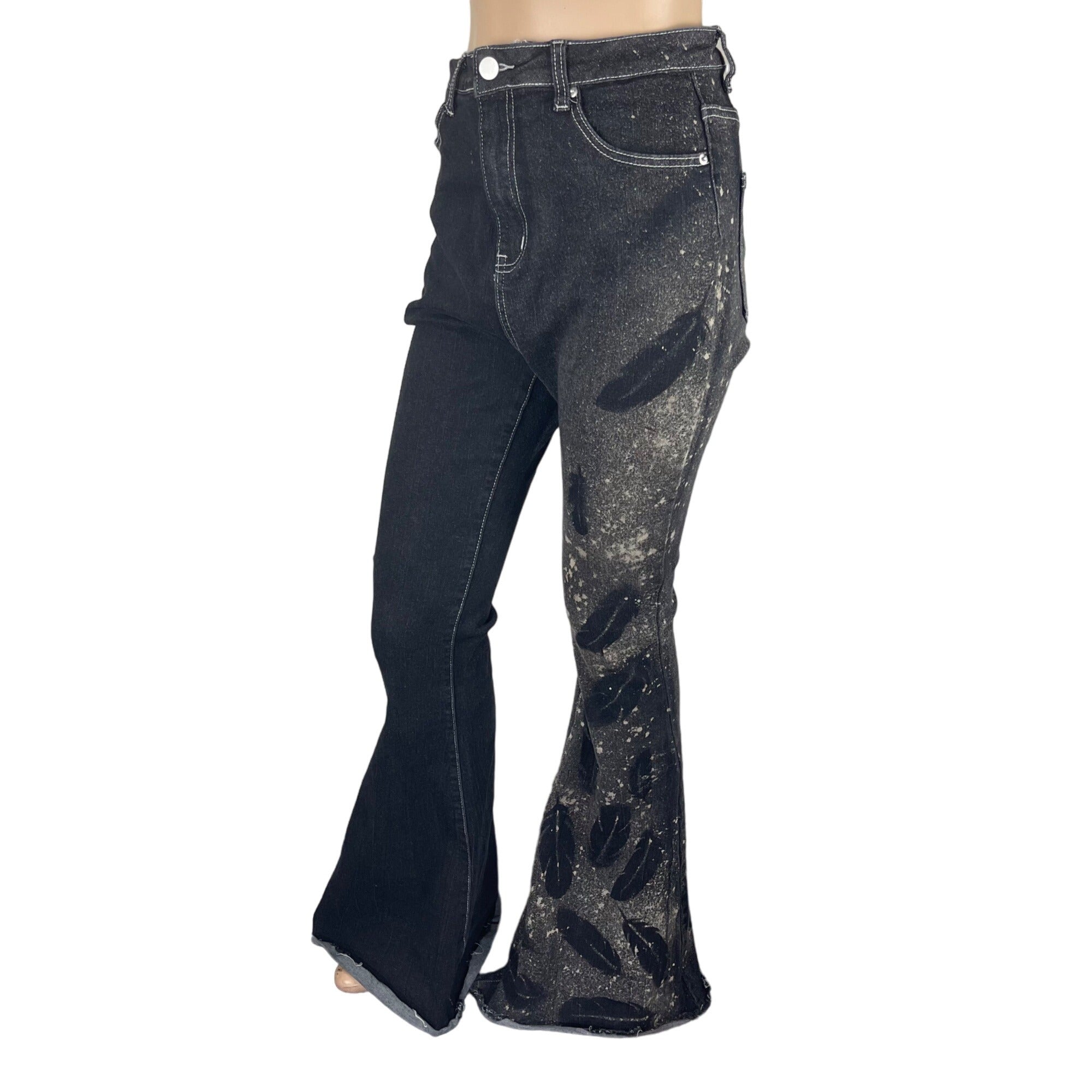 Fallen Angel Black Stretch Flared Leg Jeans Large