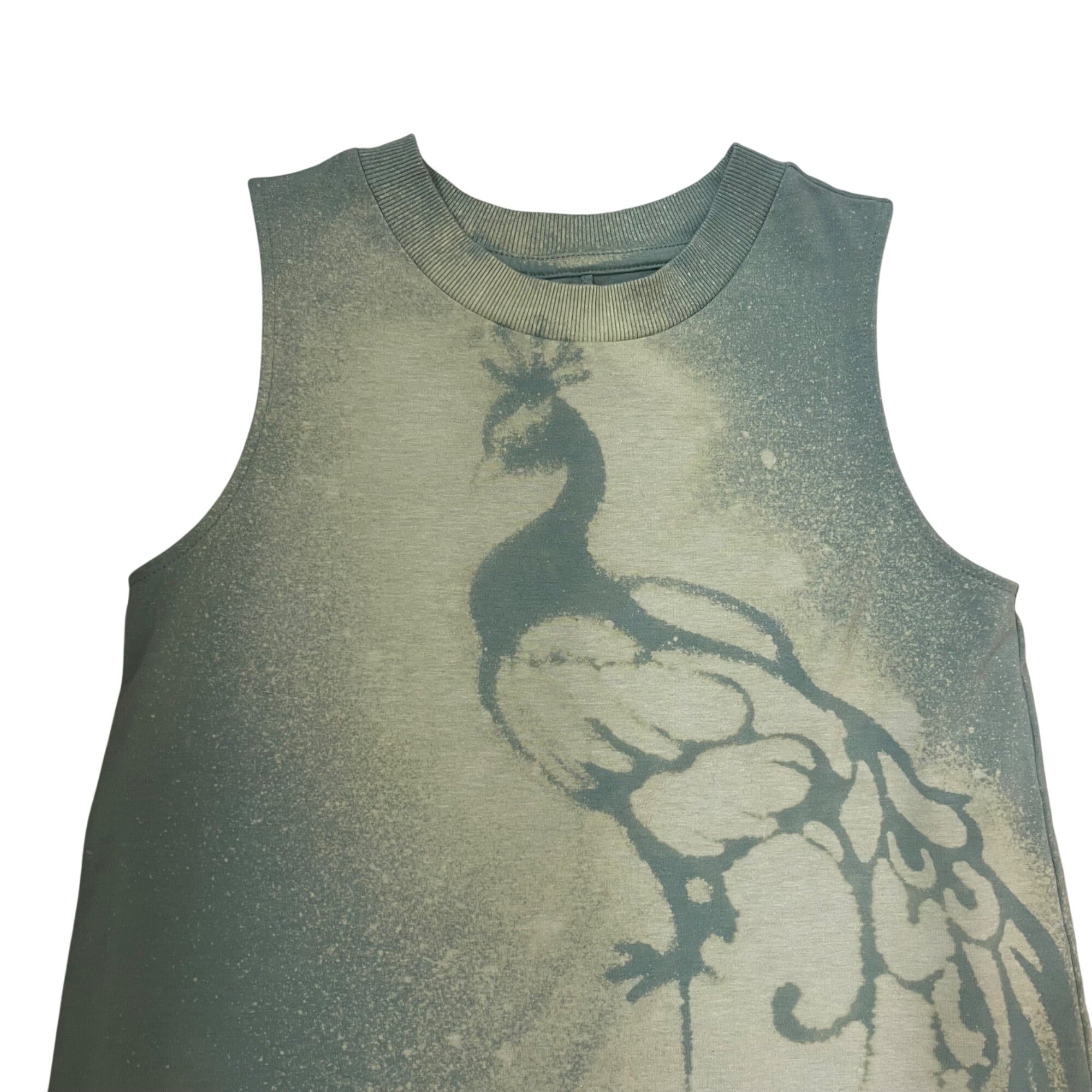 Green Bleach Painted Peacock A Line Dress Women's XS