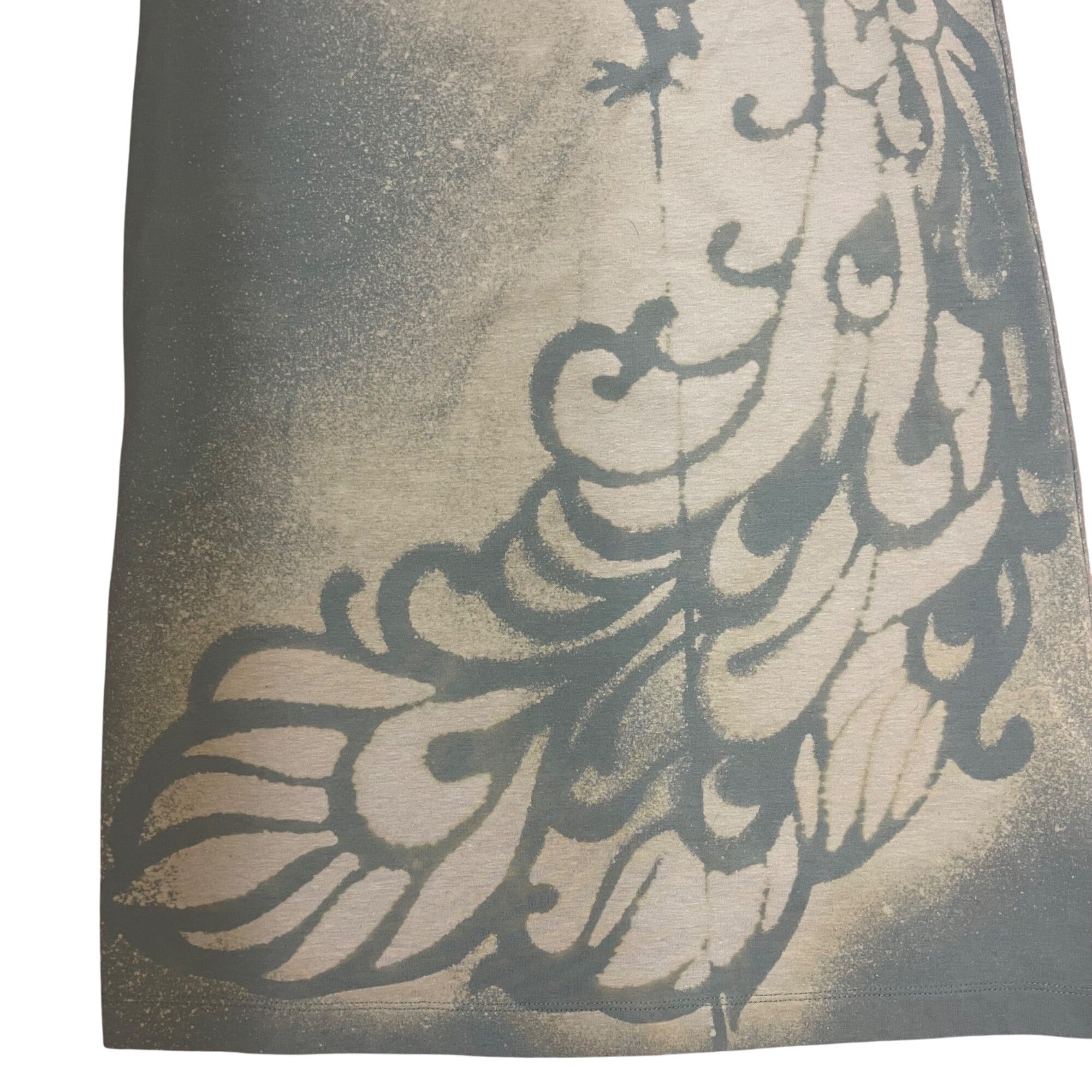 Green Bleach Painted Peacock A Line Dress Women's XS