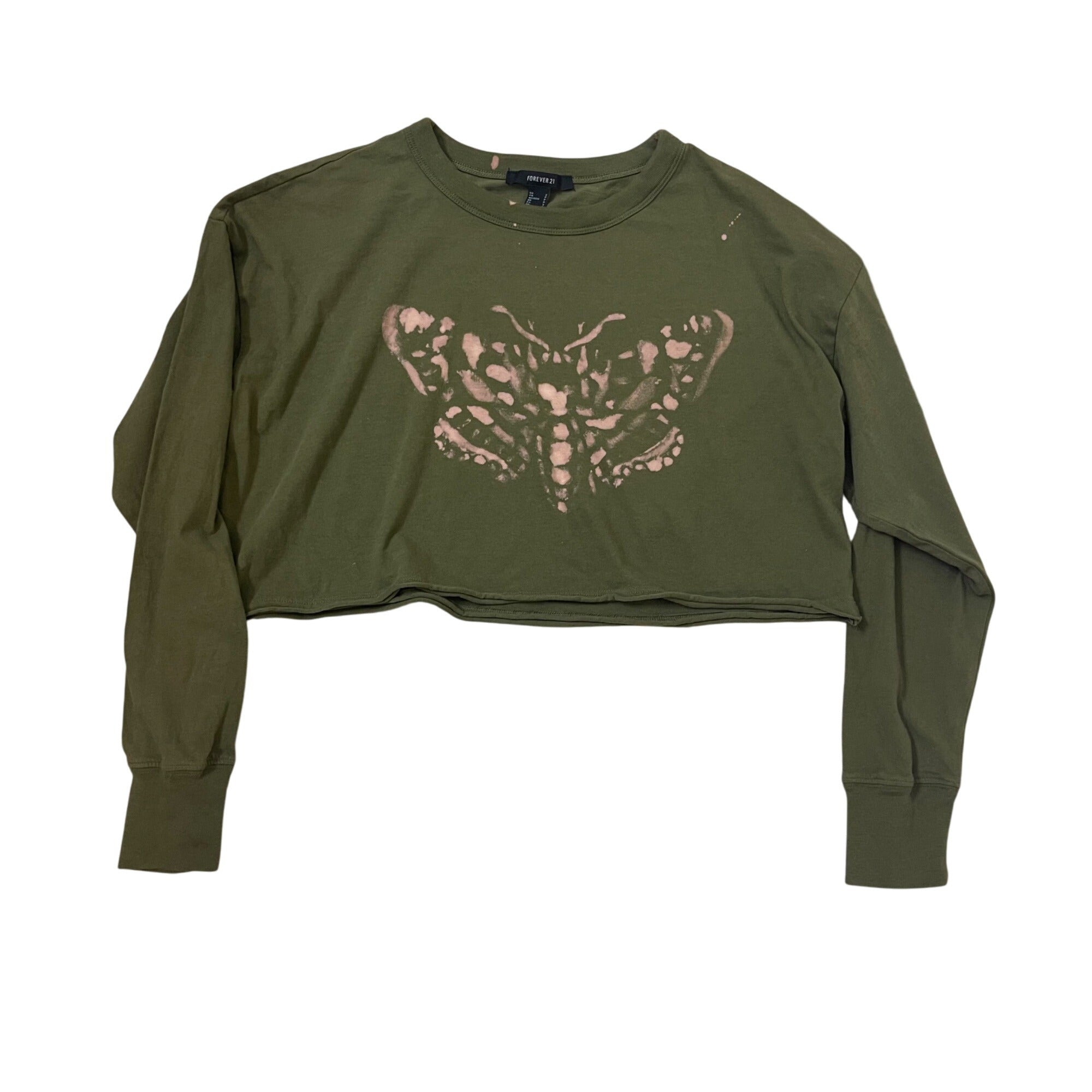 Deaths Head Moth Bleach Painted Crop Top Women's XS